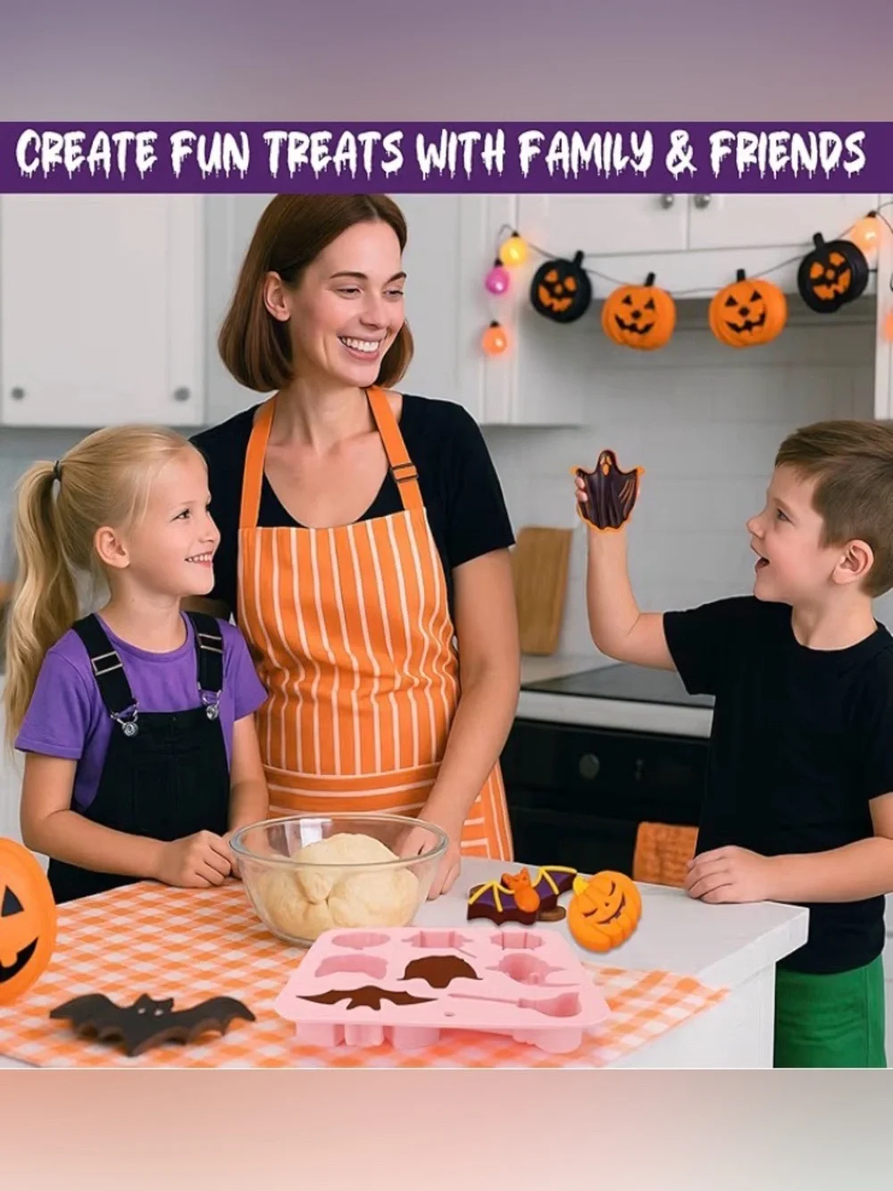 Silicone Halloween Candy Mold – Pink Ghost, Bat & Pumpkin Shapes
